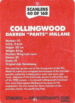 1989 Scanlens VFL #40 Darren Millane Back